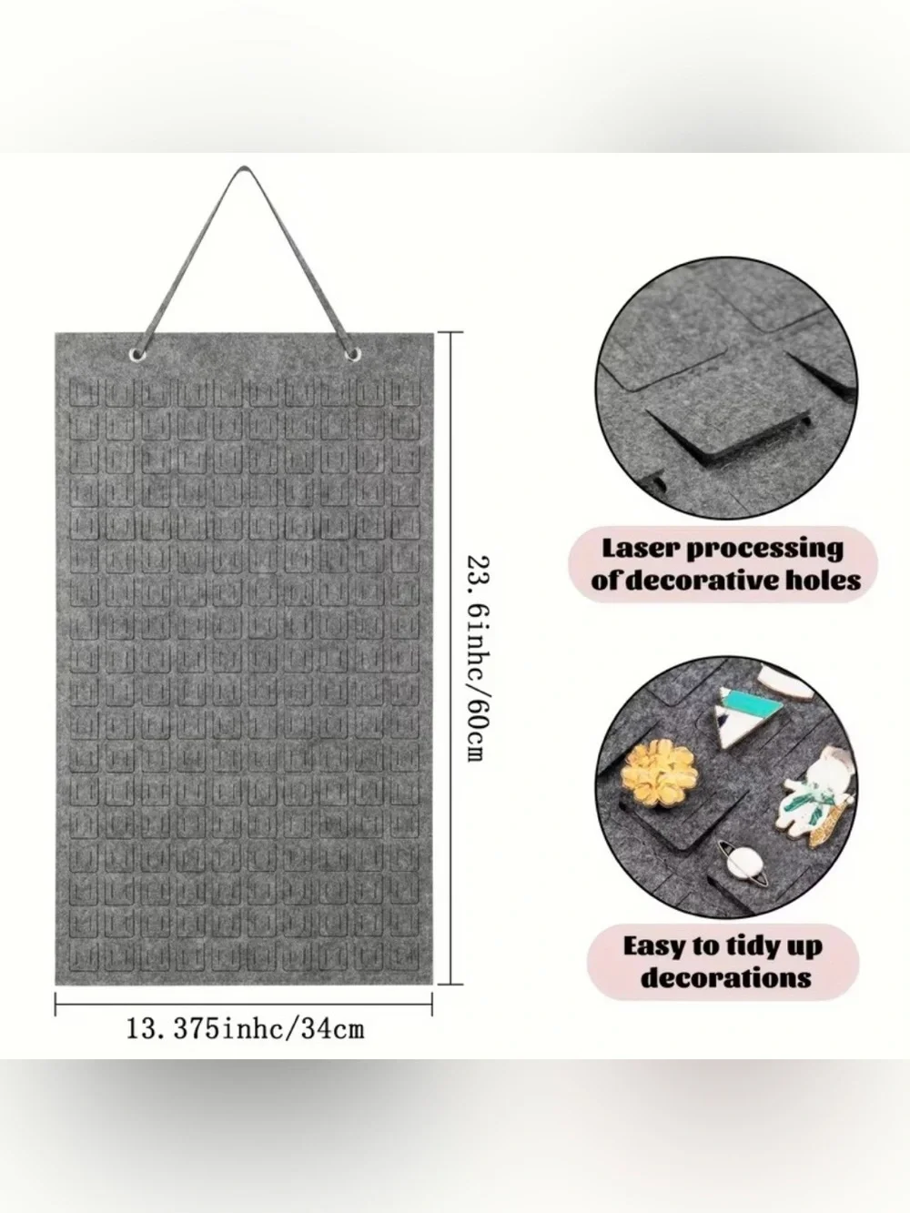Felt Hanging Pin Display Organizer - Dark Gray NEW